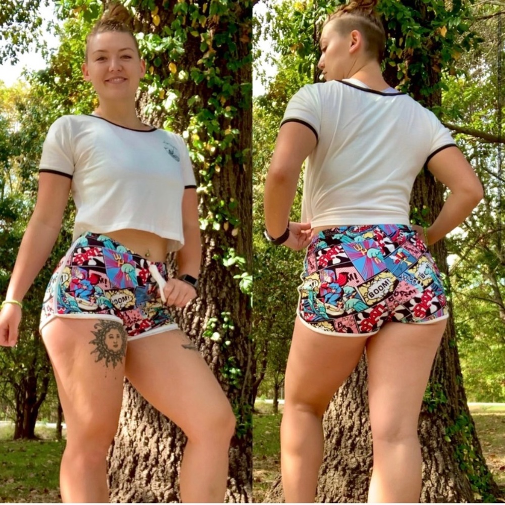 See new listing! NWT Pop art dolphin high waisted shorts front tie - Picture 3 of 6